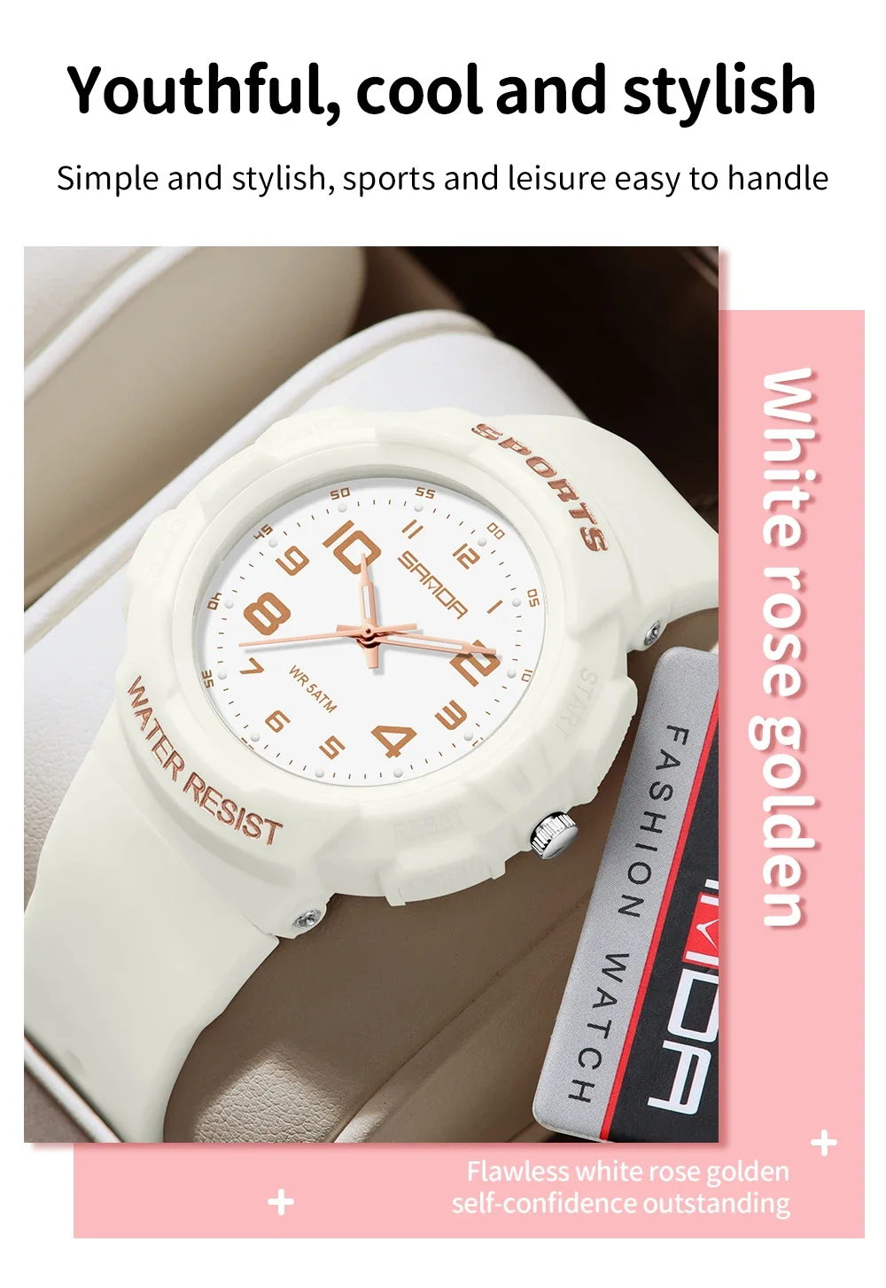 Sanda Trendy Design Soft Student Watch TPU Strap 50M Depth Waterproof Quartz Movement Children Fashion Sports Wrist Watch