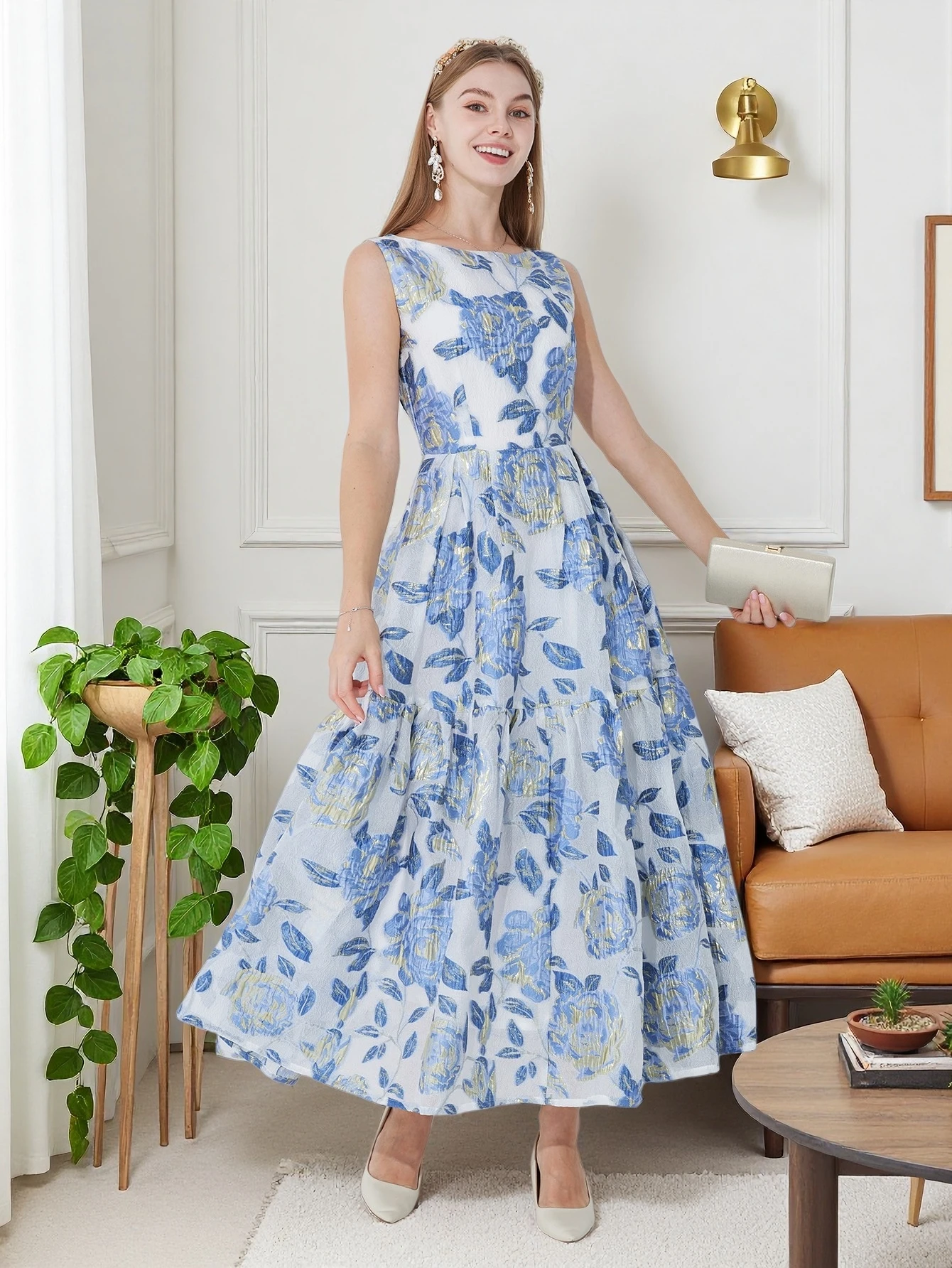 DEVCHATA Elegantes Organza Maxikleid Damen Ärmellos Boho Sommer Strand Abend Party Vestido – Detail 9