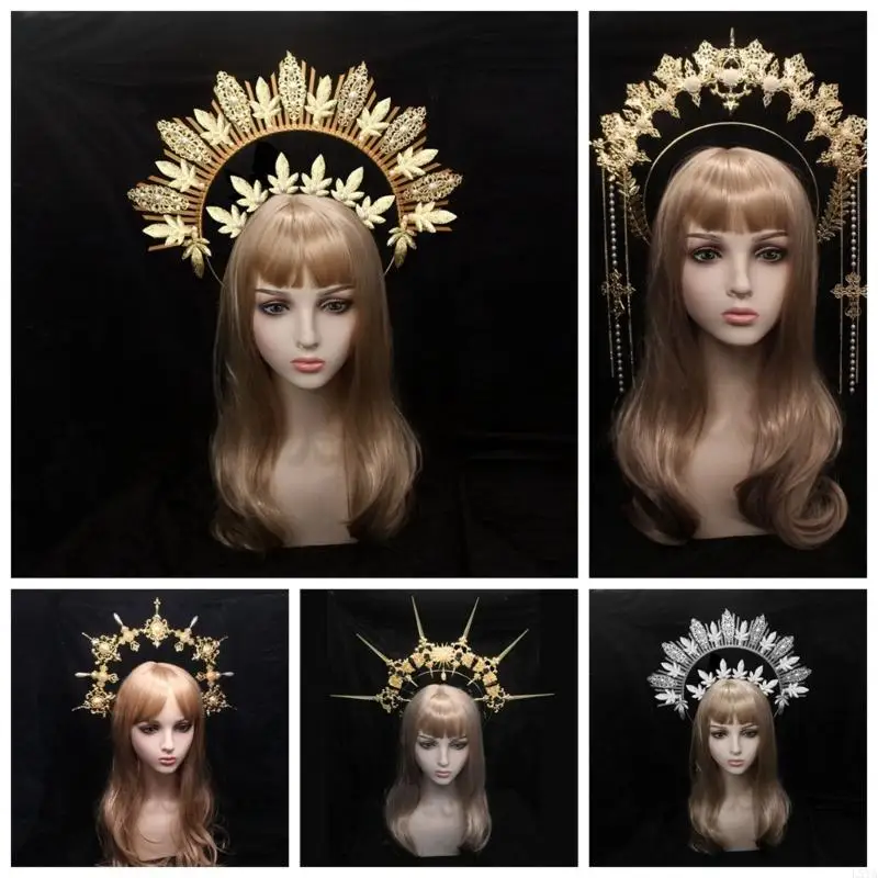 L5YA SunGoddess Headband Vintage VirginMary HaloHairband Halloween Party Costume DIY Material Kits Lady Headpieces