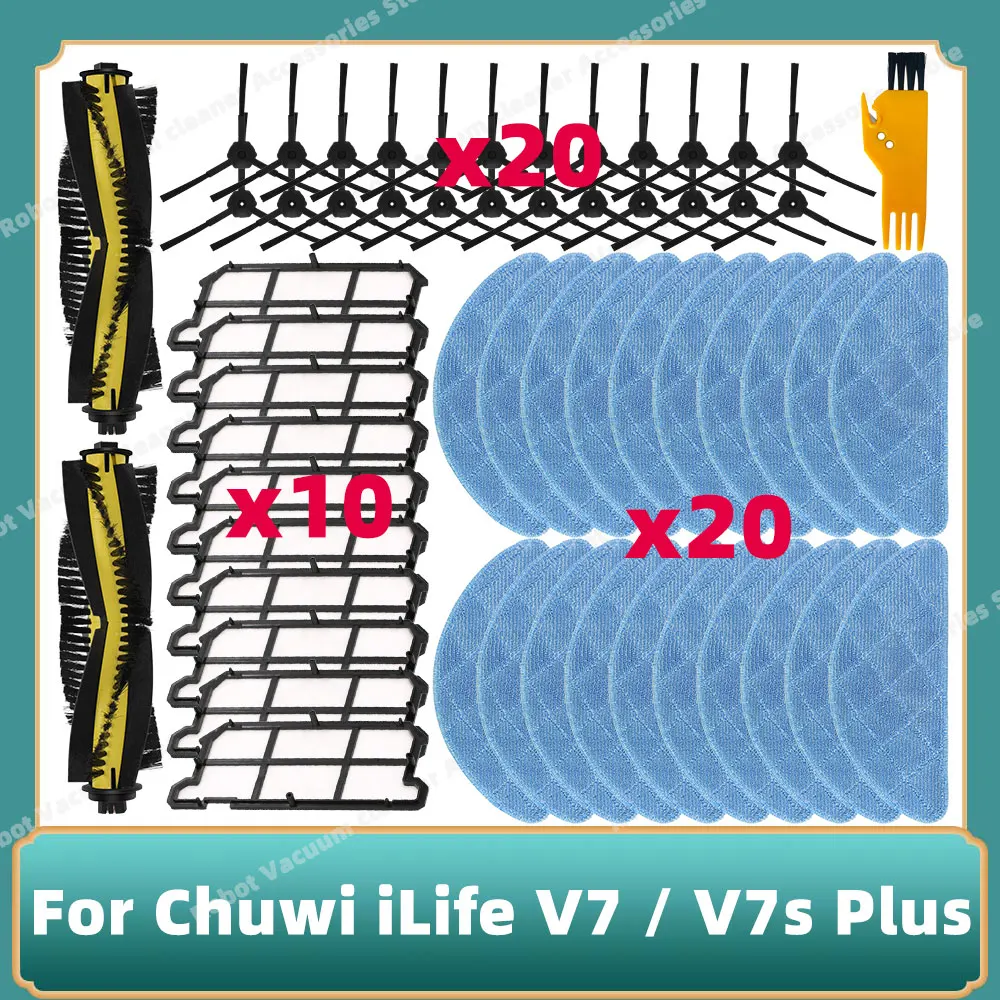 Ensemble complet de pièces de rechange pour aspirateur robot Chuwi iLife V7 / V7s Plus, rouleau principal, brosse, brosses latérales, filtre à