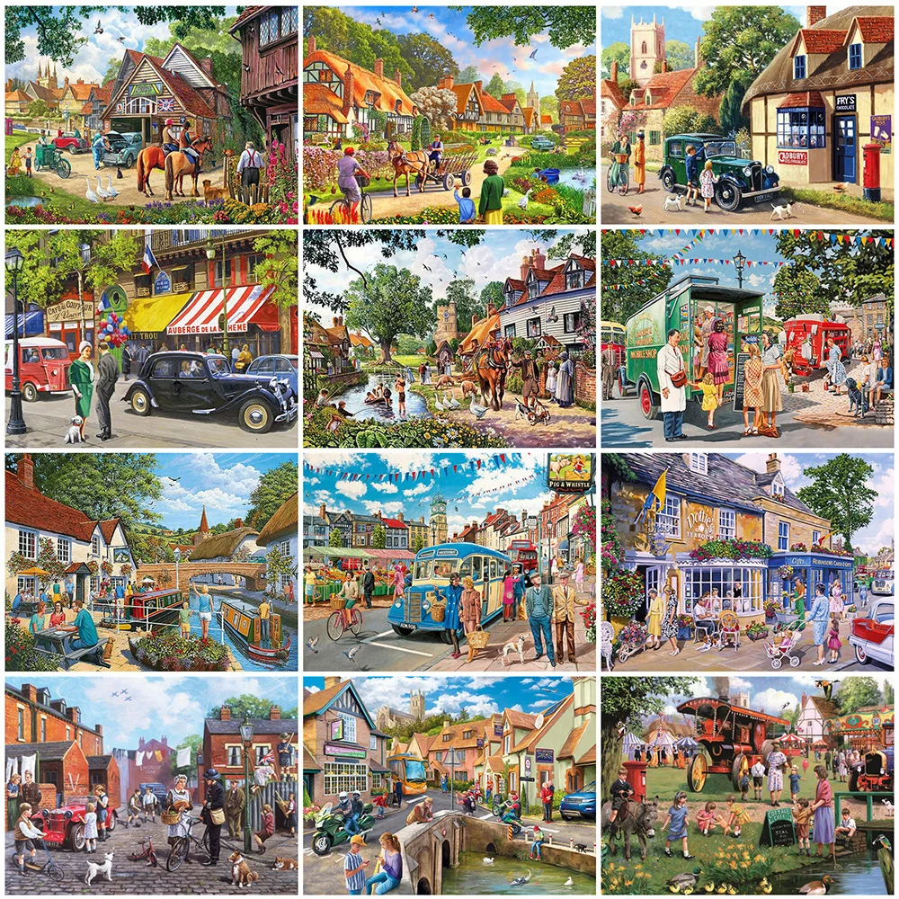 

HUACAN Full Square Diamond Embroidery Town Pictures Of Rhinestones Diamond Painting Landscape Mosaic Street Home Decor