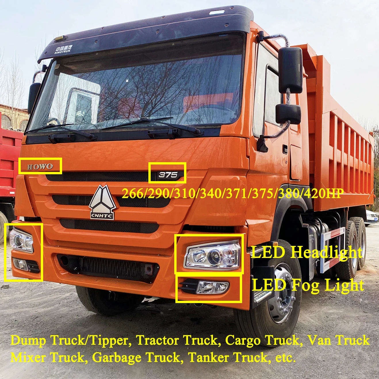 HOWO Truck Front Fog Lamp Assembly LED SINOTRUK Left Aluminum Case Foglights for Tractor Tipper 336 371 380 420HP
