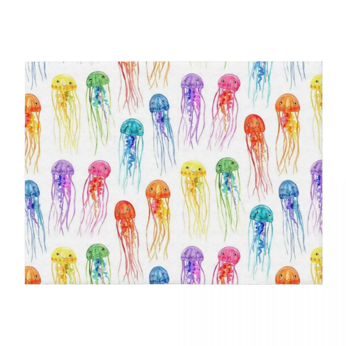 

Rainbow Watercolor Jellies on White Throw Blanket Retros Thermal Soft Plush Plaid Beach Blankets