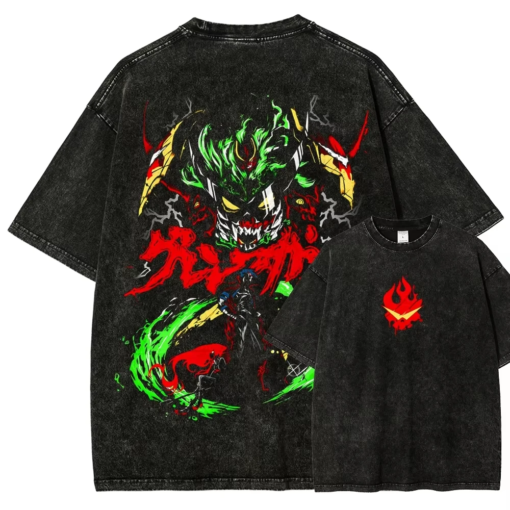 Tengen Toppa Washed Vintage Graphic T-shirt Men Women Casual Oversized Unisex Streetwear Trendy Cotton high quality Couples soft