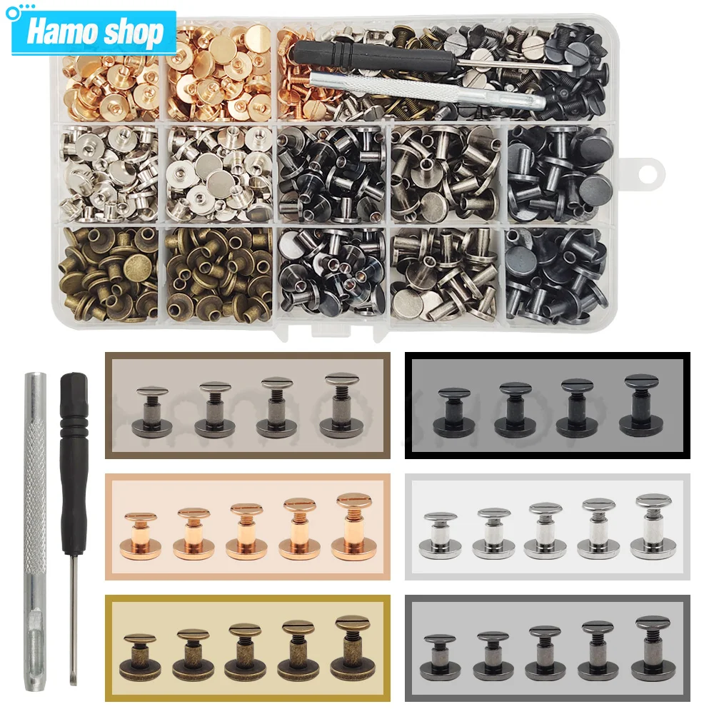 

40-140Sets Metal Solid Screw Nail Rivet Double Curved Head Belt Strap Screws With Box For Luggage Leather Craft Clothes/Bag