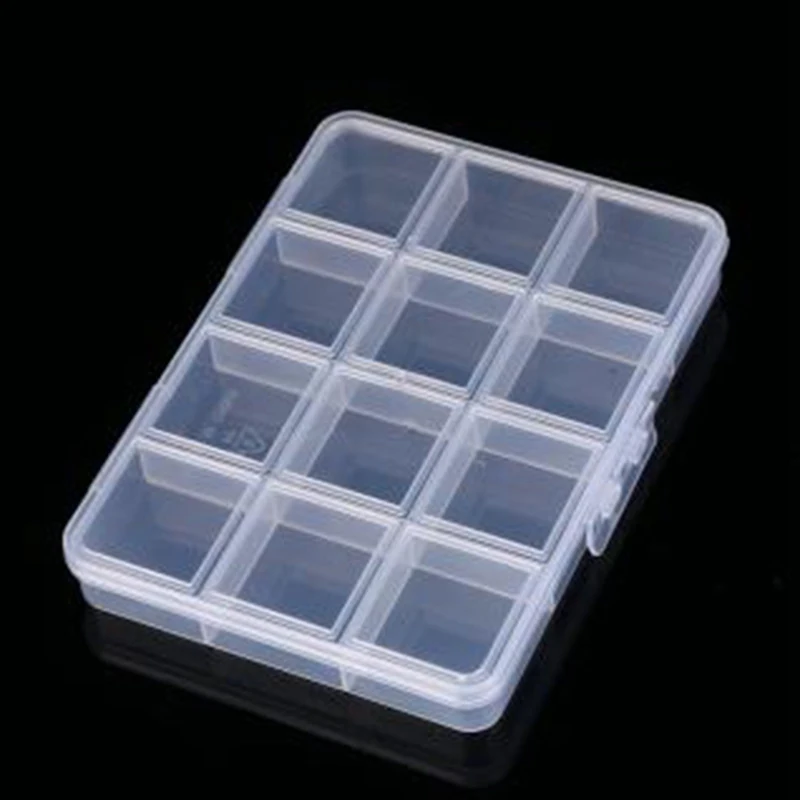 1pc Transparent Plastic Bead Containers with 12 Compartments for DIY Art Craft Nail Diamonds Bead Storage Rectangle Clear