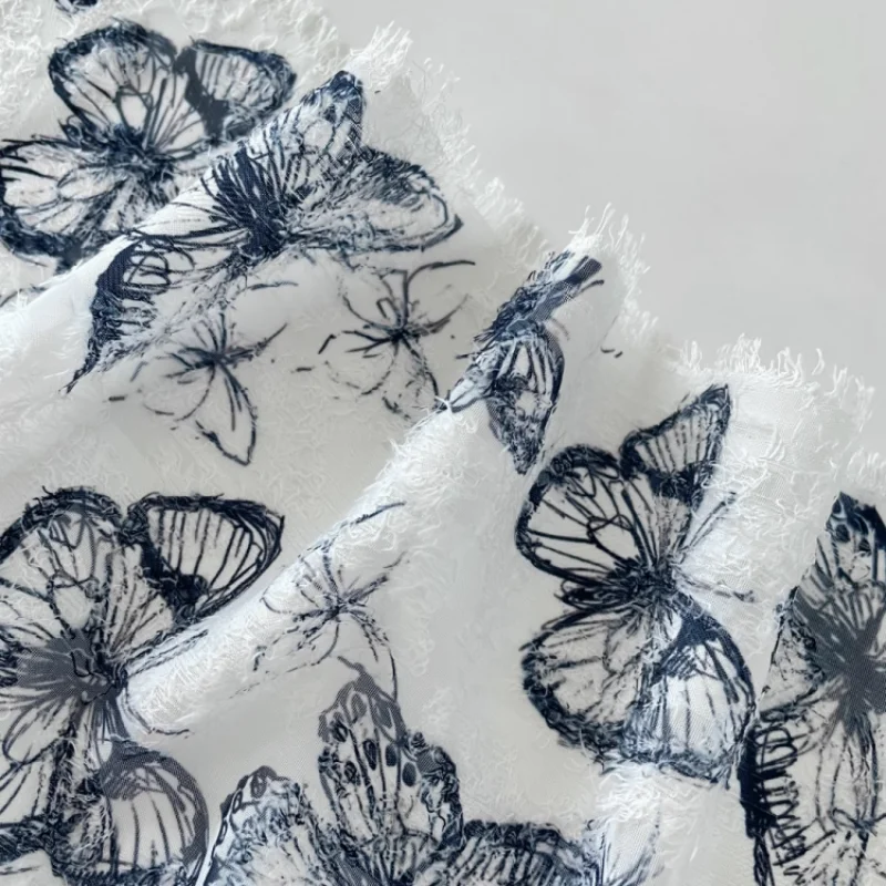 

Ins-style black butterfly polyester fabric for dress, pillow, diy high-end fabrics