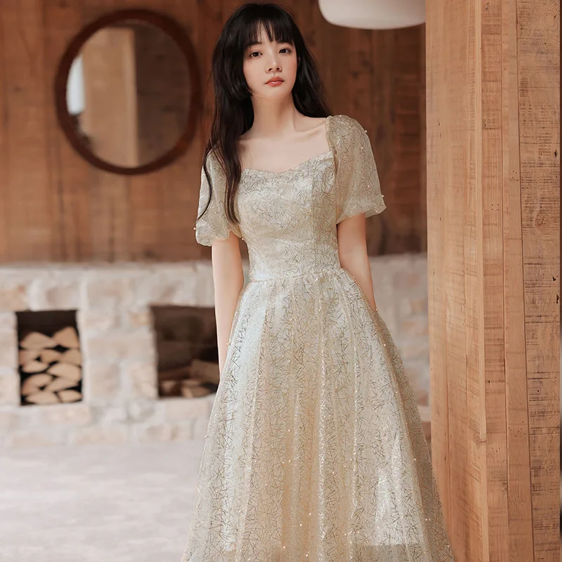 

European and American Evening Dress for Women2025New Spring and Summer Mid Length Banquet Style Dress Small Men Can Wear Usually
