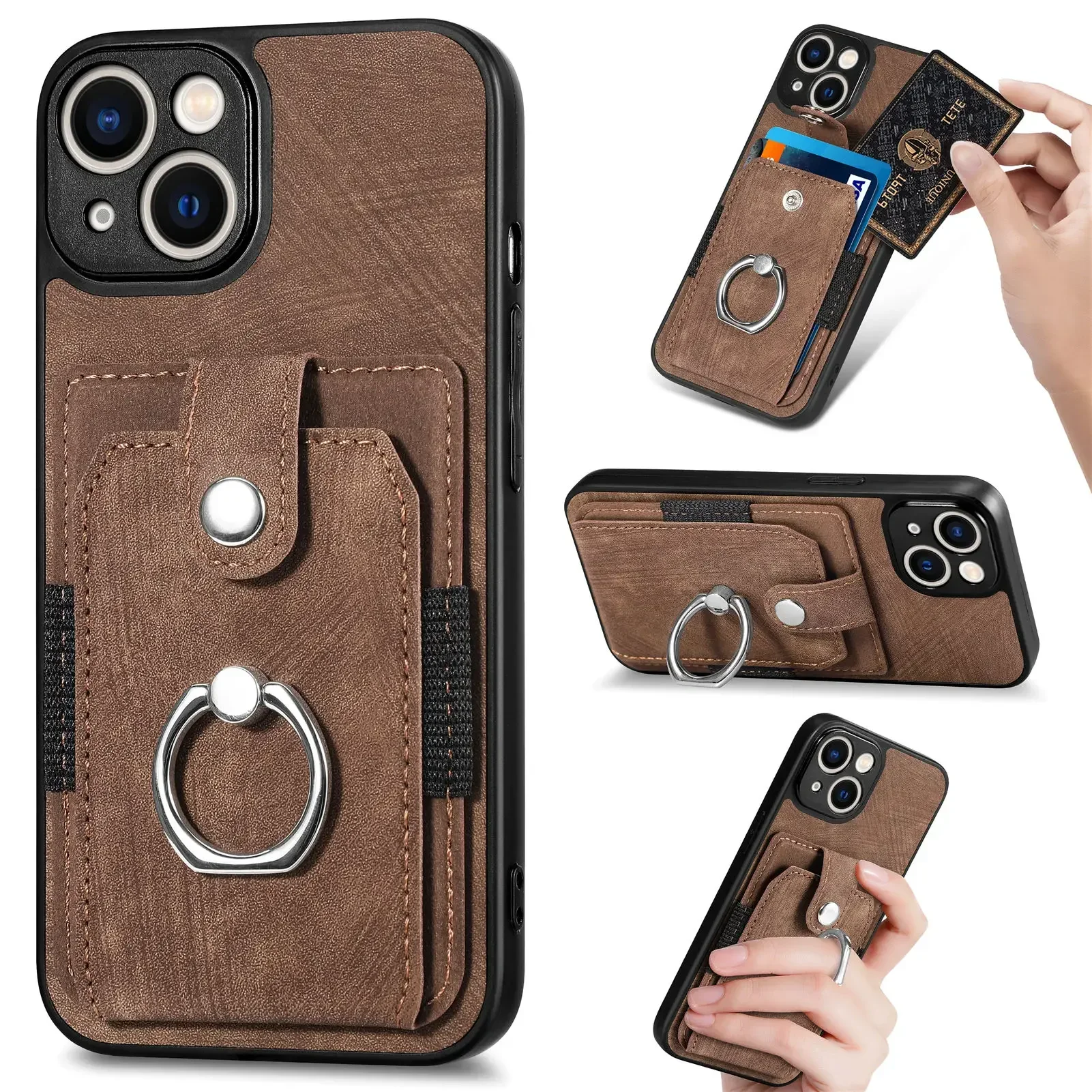 

Phone Cover For Ring Holder Leather Cards Solt Wallet Case Iphone 14 16 Pro Max 13 11 12 Mini 15 Plus Xs Xr Se 2022 Magnetic St