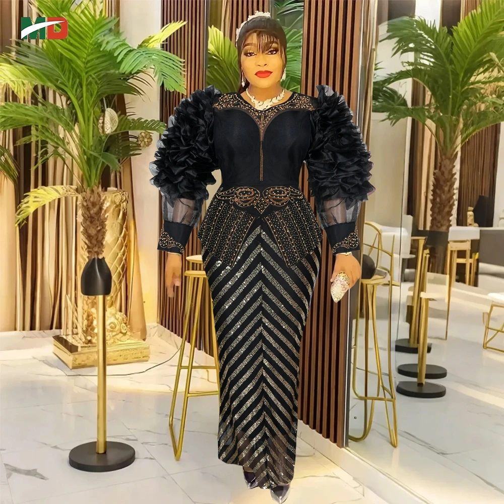 MD Paillettes Plus Size Abiti da festa africani per le donne Moda Dashiki Ankara Abito da sera da sposa Elegante Natale 2025 NUOVO vestito