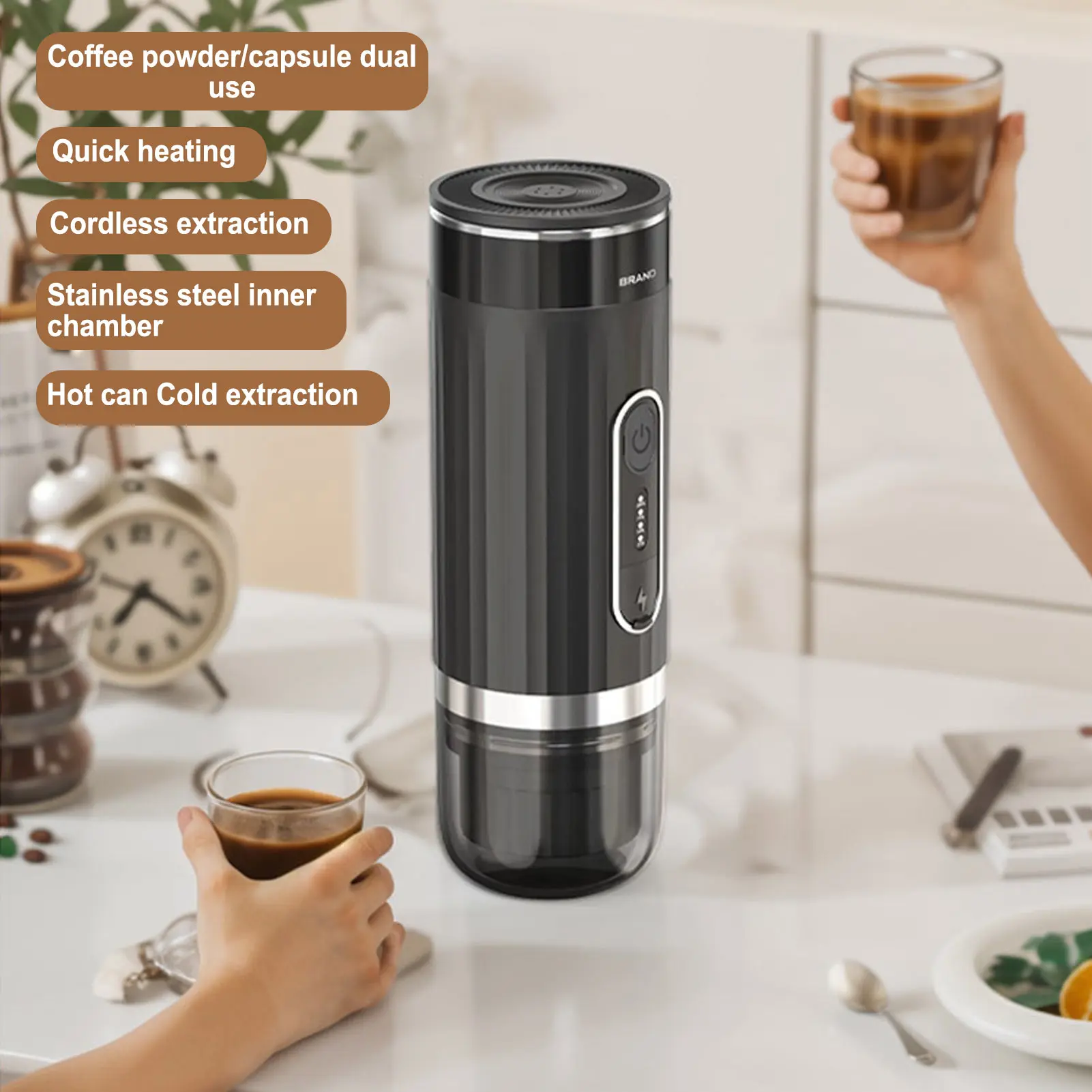 Compact Portable Electric Coffee Maker 15 Bar Self-Heating Rechargeable Coffee Machine for Travel Camping Office Use