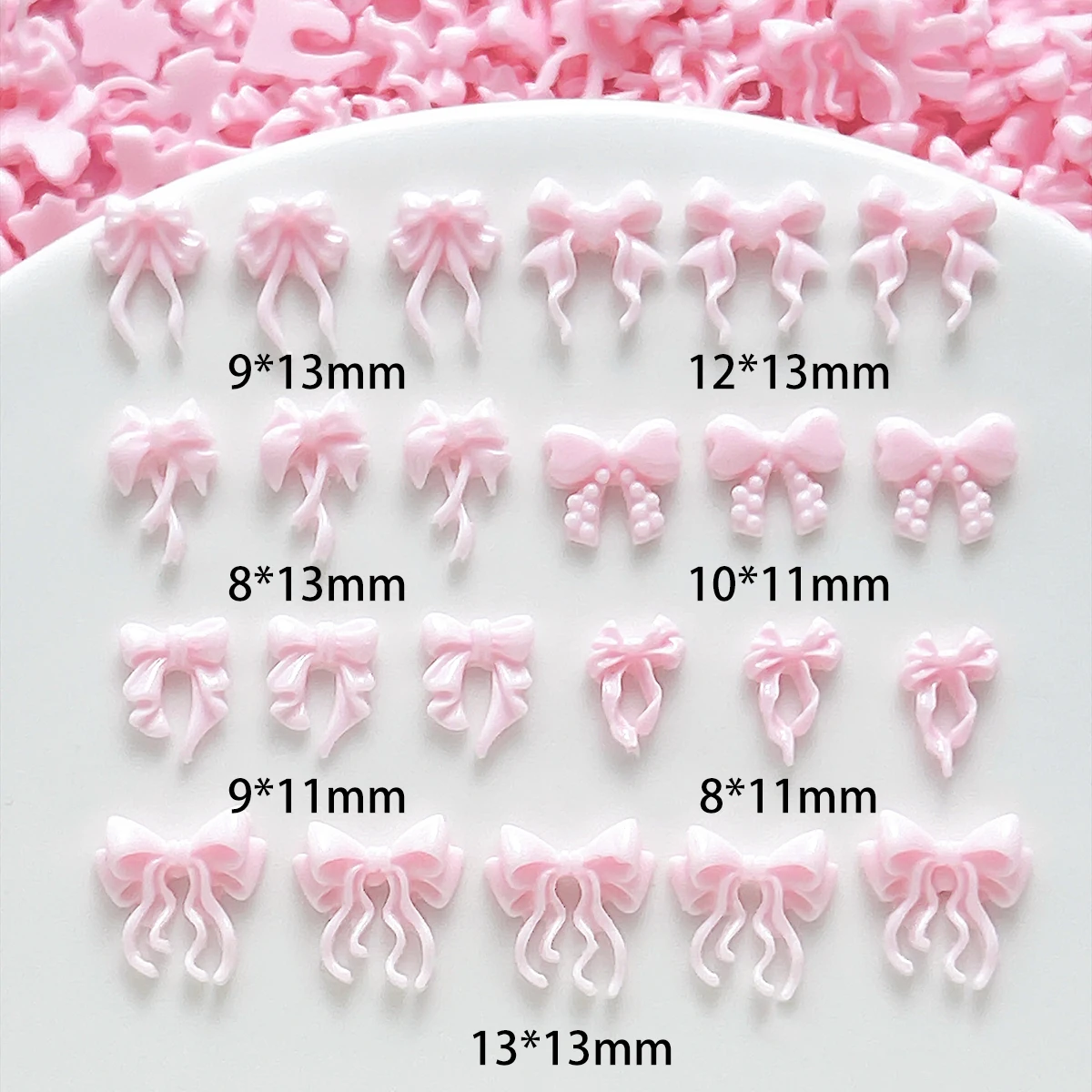 60PCS Multiple Style Ribbon Bows Resin Nail Art Accessories 3D Creative Sweet Pink Bowknots Nail Charms for DIY Hairpin Nails