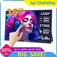 HGFRTEE Monitor portátil táctil de 16 pulgadas 16:10 96% sRGB 350Cd/m2 segunda pantalla para ordenador portátil con soporte tipo C Compatible con HDMI