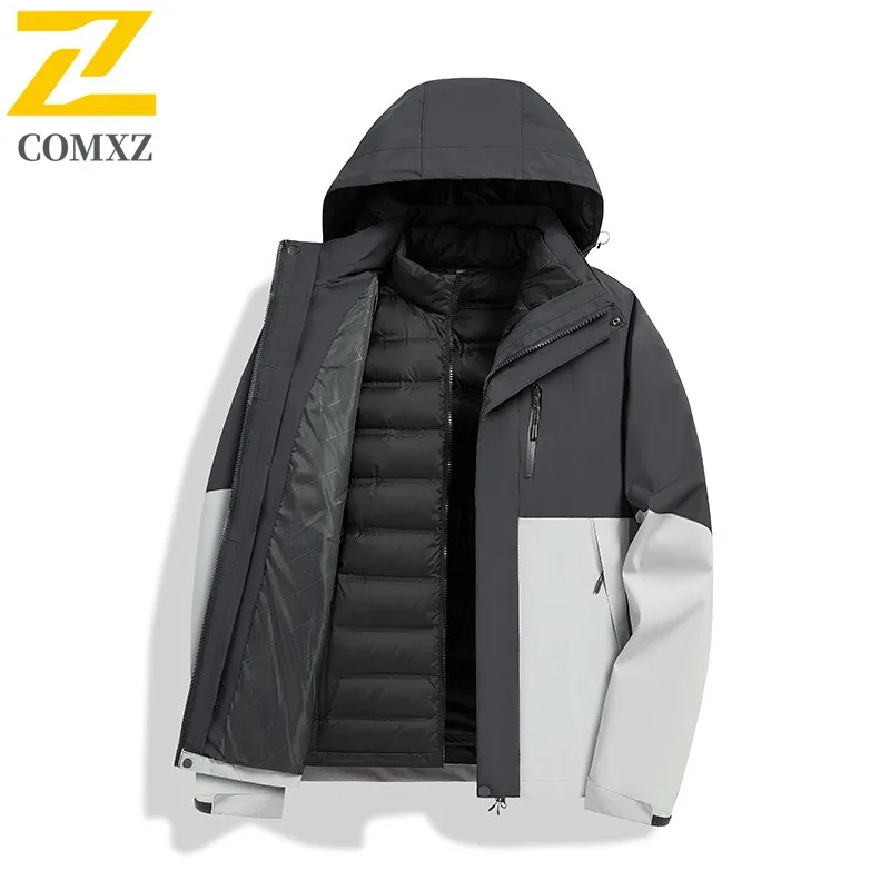COMXZ Men Down Jacket Solid Color Waterproof Windproof Trekking Cotton Padded Jacket Travel Functional Outdoor Winter Padding