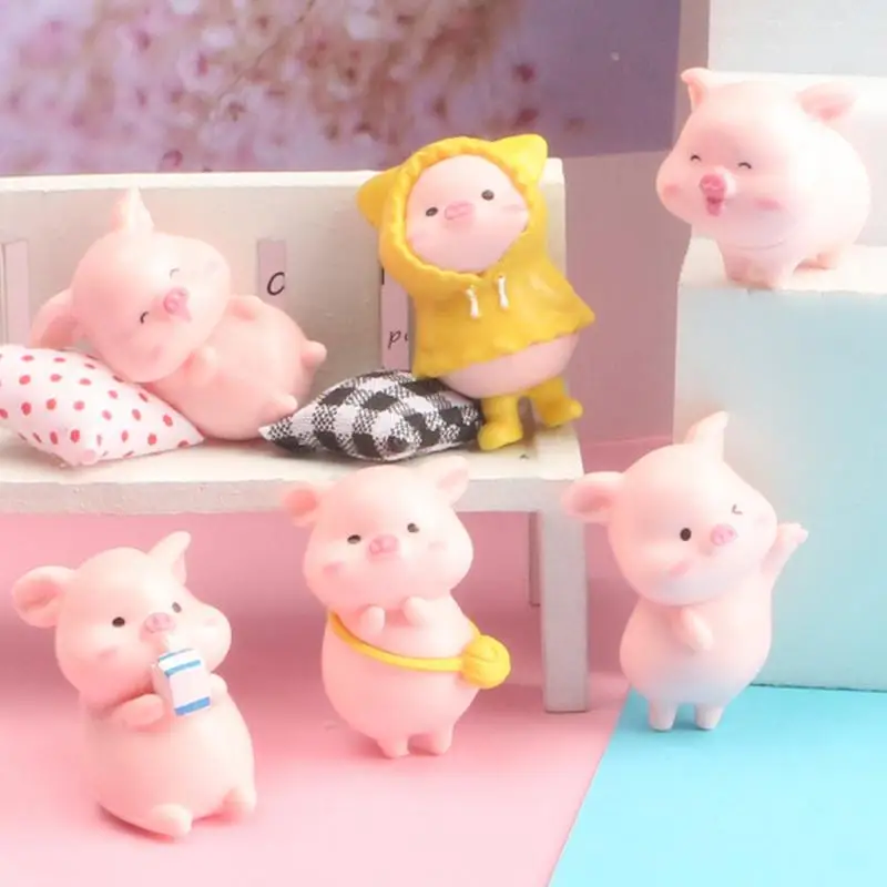 Miniature Resin Pig Cake Toppers Water Resistant Multi-purpose Vivid Cute Pig Figures Decorative Animal For garden Landscape