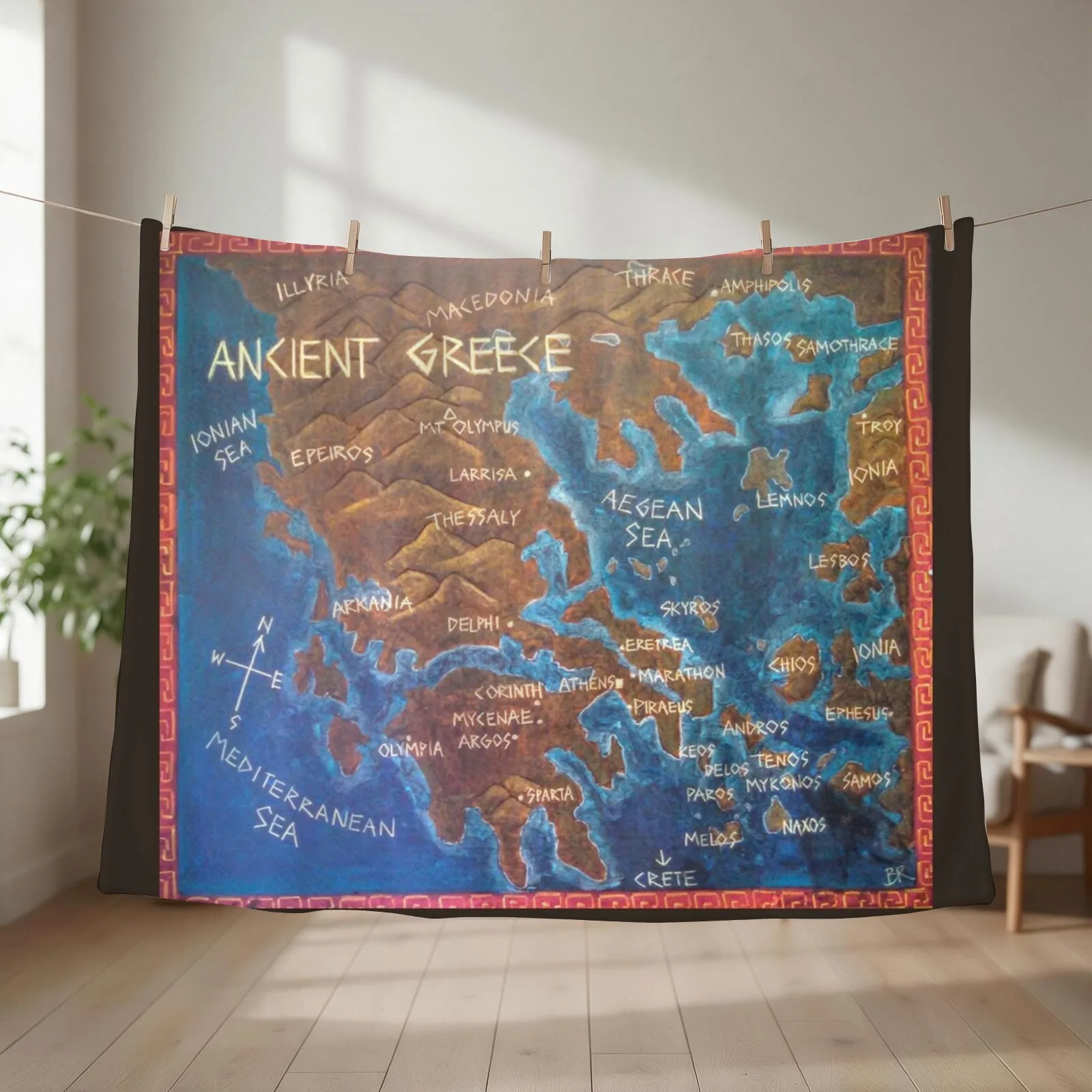 Map of Ancient Greece Throw Blanket couch cozy soft plush fuzzy picnic outdoor blanket