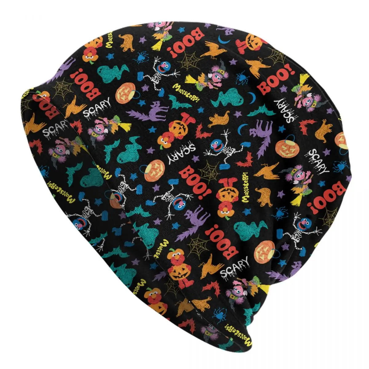 Sesame Street Cute Halloween Pattern Bonnet Hats Cool Outdoor Skullies Beanies Hat for Men Women Warm Dual-use Cap