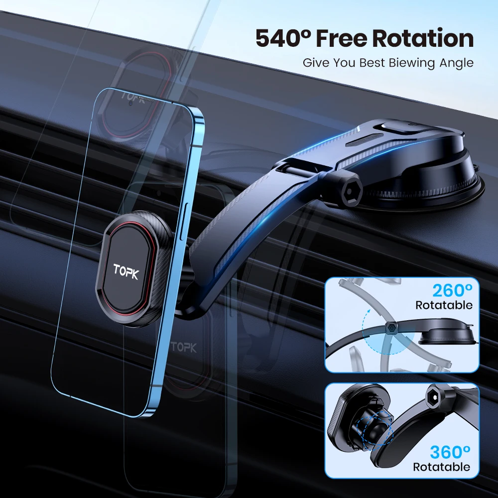 TOPK Magnetic Car Phone Holder Stand 360 Degree Mobile Cell Magnet Mount GPS Support Dashboard For iPhone Xiaomi Samsung Huawei