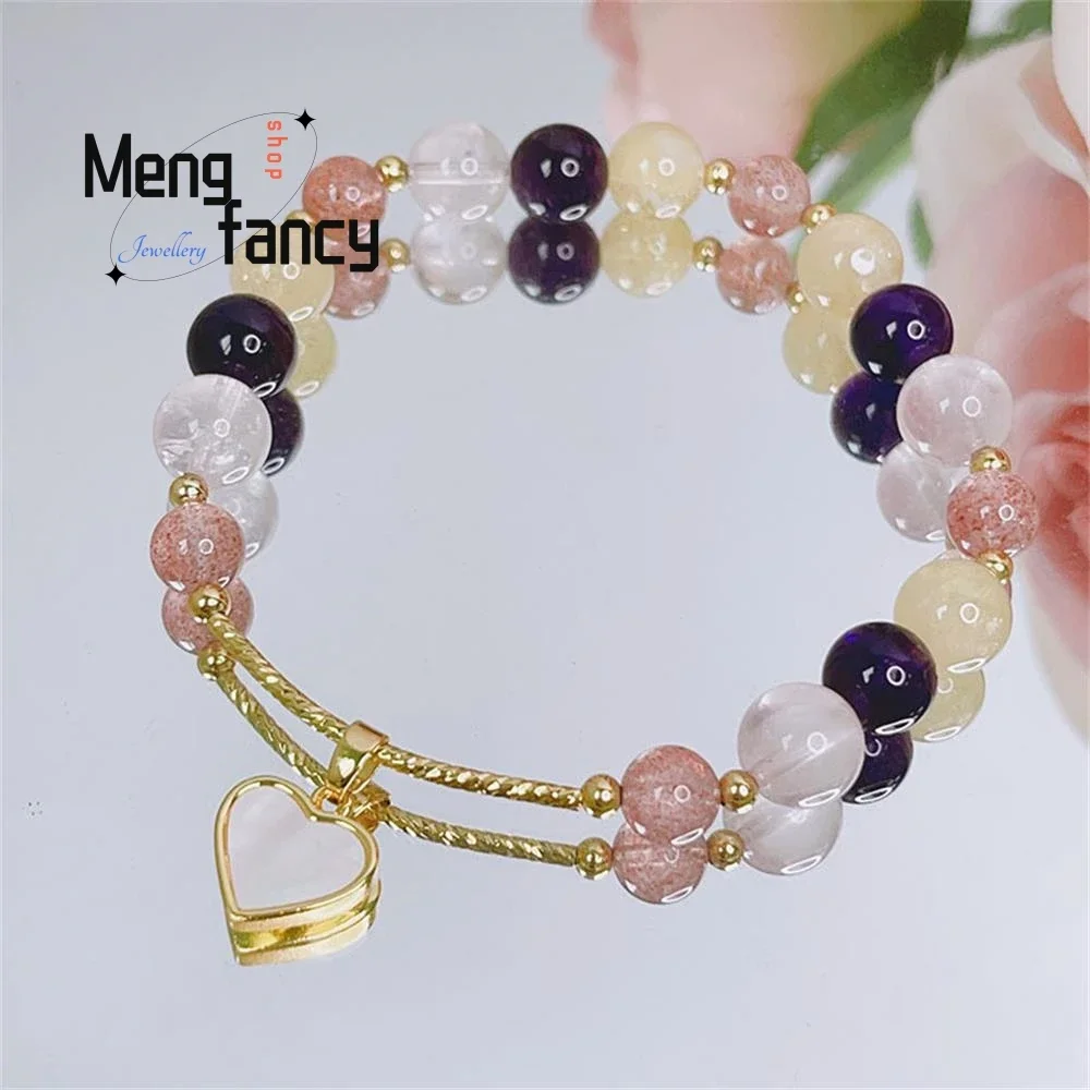 

Multi-treasure Female Shell Love Amethyst Powder Crystal Strawberry Crystal Beaded Bracelet Charm Exquisite Fashion Fine Jewelry