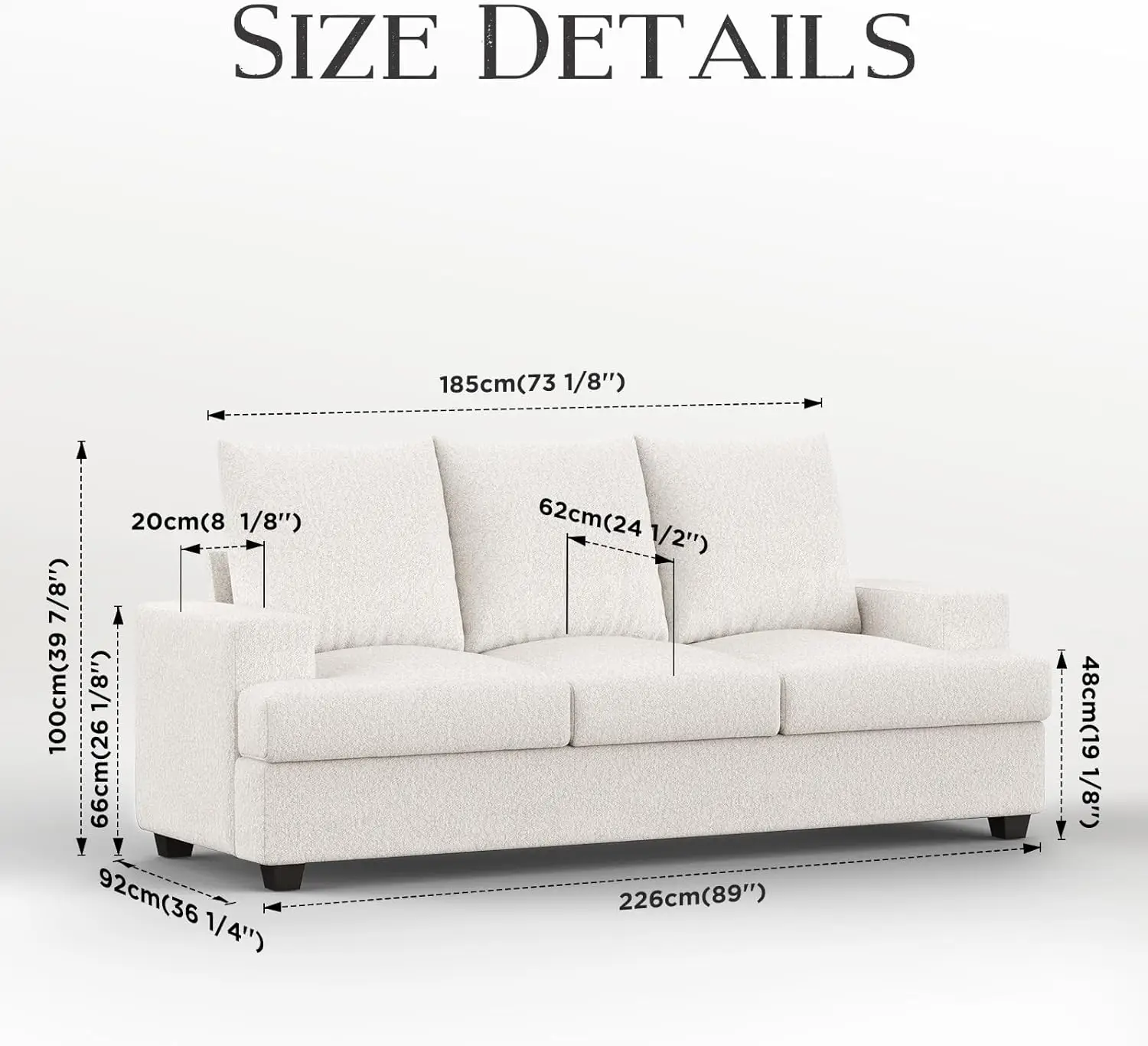 Extra Deep 3 Seats Memory Foam Modern Sofa Couches for Living Room Washable Removable Chenille Cover Cozy Lounge Sofa