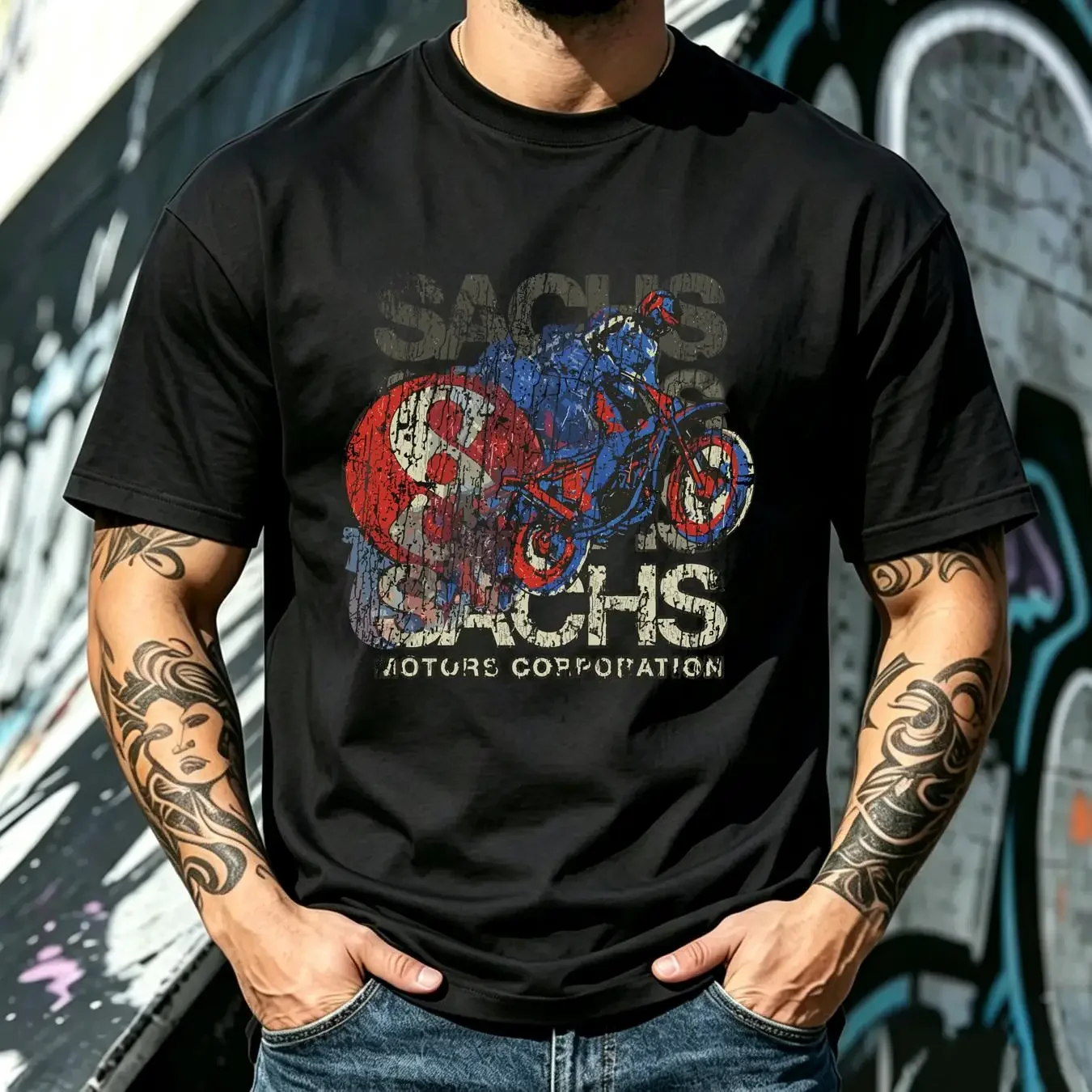 washed T Shirt Sachs Motors Corporation 1967 Vintage Men's long or short sleeves vintage Washed Stretched Comfortable