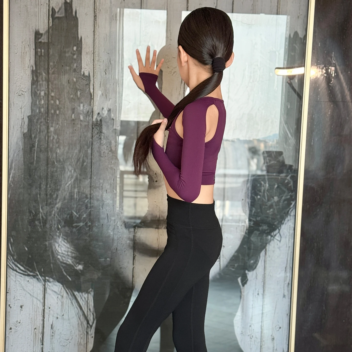 Vennystyle Latin Dance Dress for Girls, Long Sleeve Top and Pants Set, Basic Practice Wear ballroom dance costume