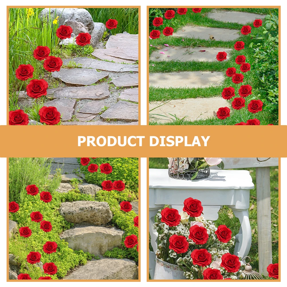 

2pcs Rose Shape Fresh Color Garden Stakes Decor For Outdoor Patio Lawn Yard Party Wedding Celebration Decoration
