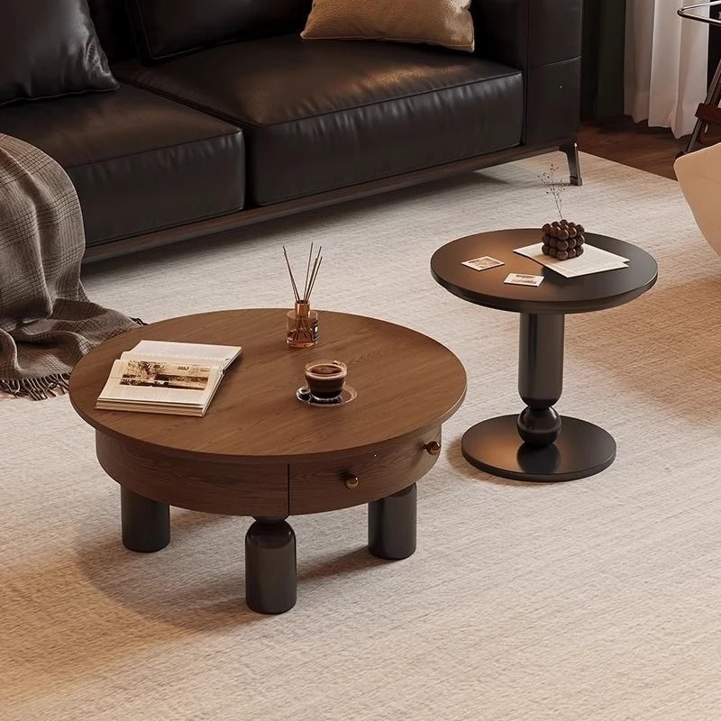 Household small apartment round coffee table combination retro coffee table