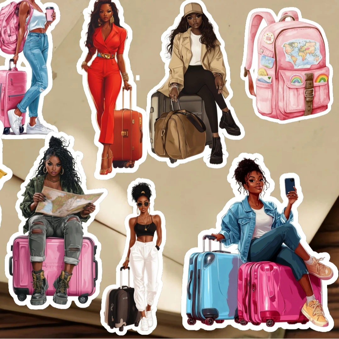 

Набор наклеек «Черная женщина-туристка» для скрапбукинга, дневников и альбомов, канцелярские принадлежности для творчества