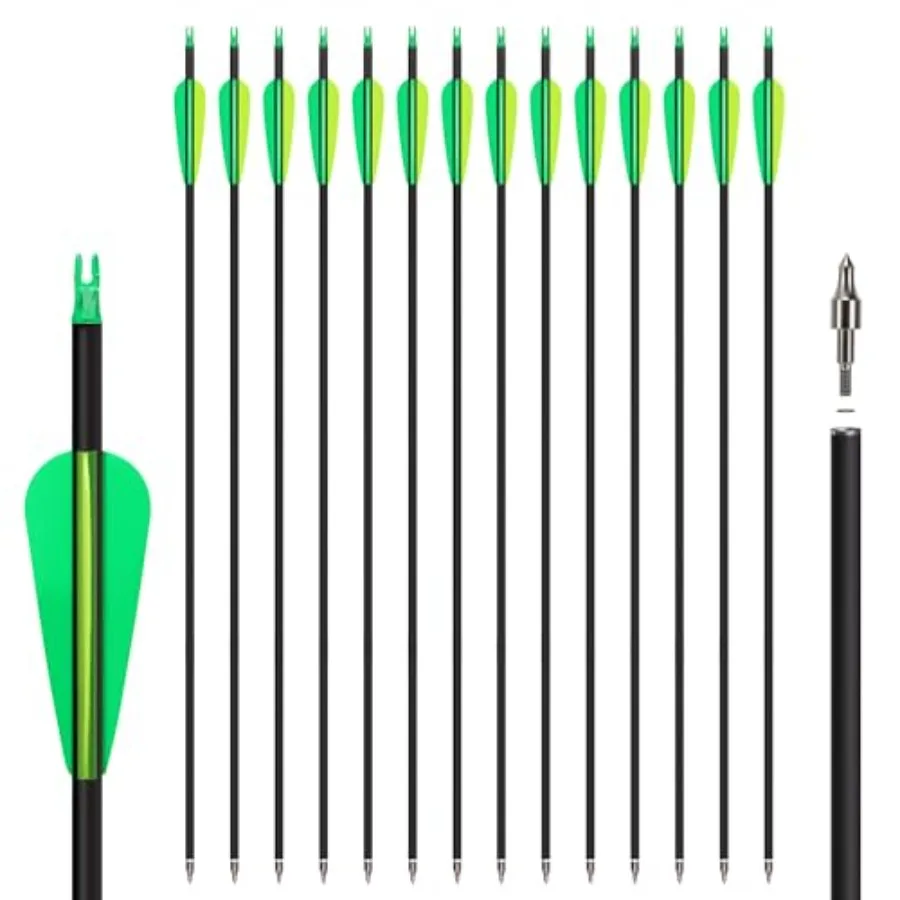 

14 Pack 30 Archery Carbon Arrows Practice Hunting Arrow with Removable Tips Shaft Spine 500 Suitable for Recurve Bows