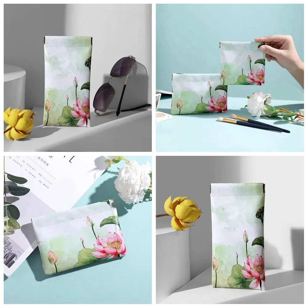 

Lattice Self-closing Glasses Bag PU Leather Mini Cosmetic Bag Lotus Sunglass Bag Earphone Bag Lipstick Storage Bag