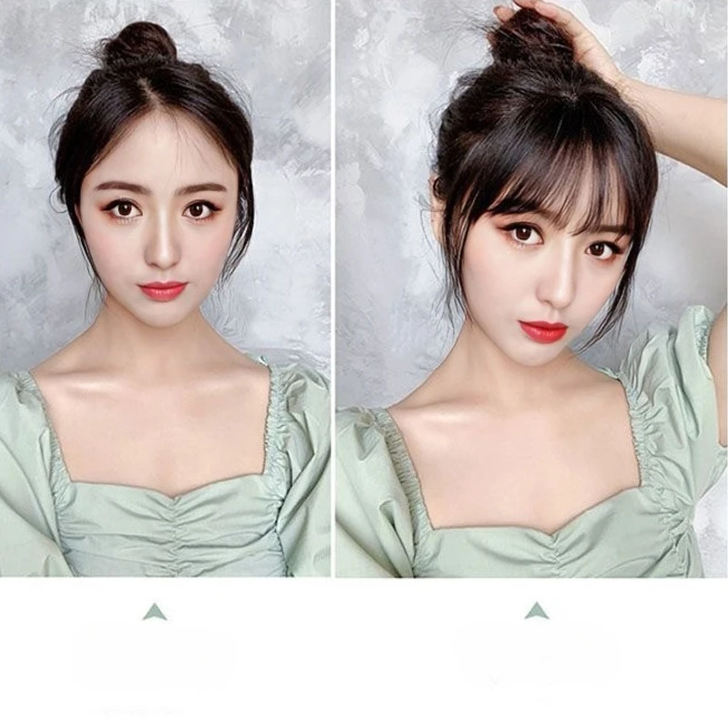 باروكة شعر صناعية للنساء مع هواء، خفيفة الوزن، غير مرئية، بدون خياطة، غرة وهمية، قطعة شعر على طراز مانغا الشهير