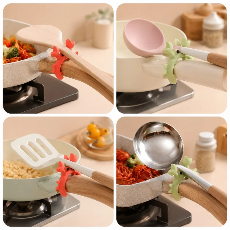 4/6Pcs Crab Silicone Spoon Holder Pot Side Anti‑Overflow Clip Heat‑Resistant Kitchen Gadget Utensil Rack