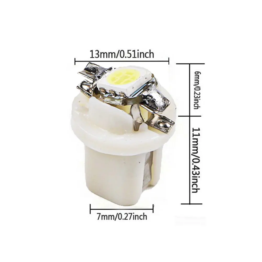 10Pcs T5 B8.5D 5050 LED Car Cob Dash Board Bulb B8.4D Instrument Panel DC 12V Indicator Lamp Light Vehicle White 15.5mm
