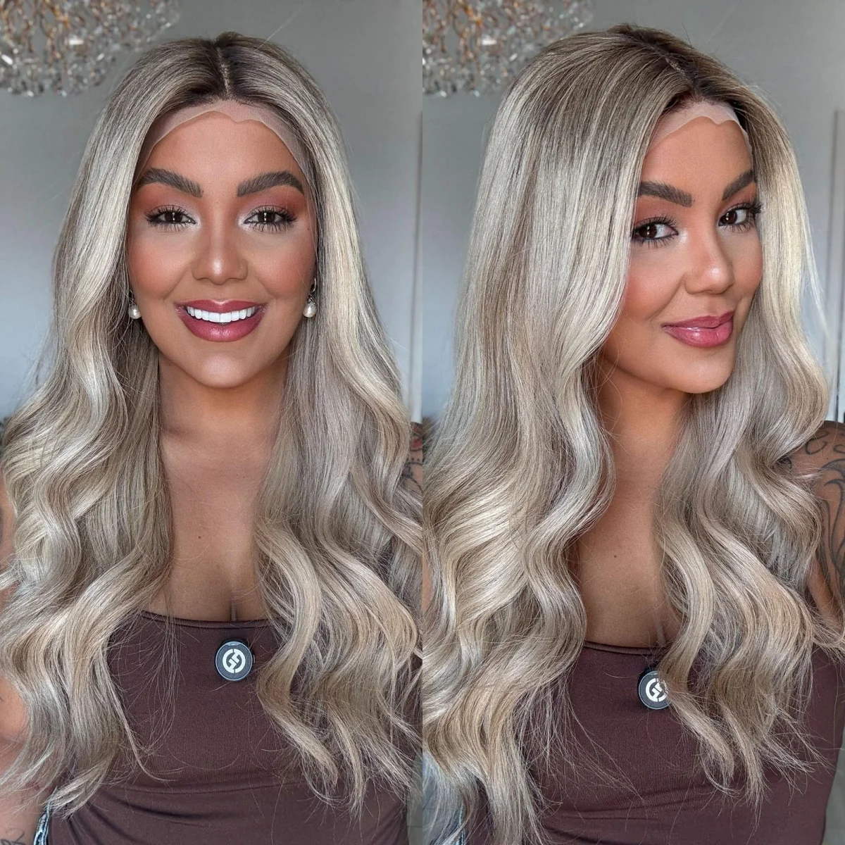 

20 Inches Gray White Blonde Synthetic Lace Top Wigs Long Length Loose Wave Free Part High Quality Wig Original Factory Cheap Wig