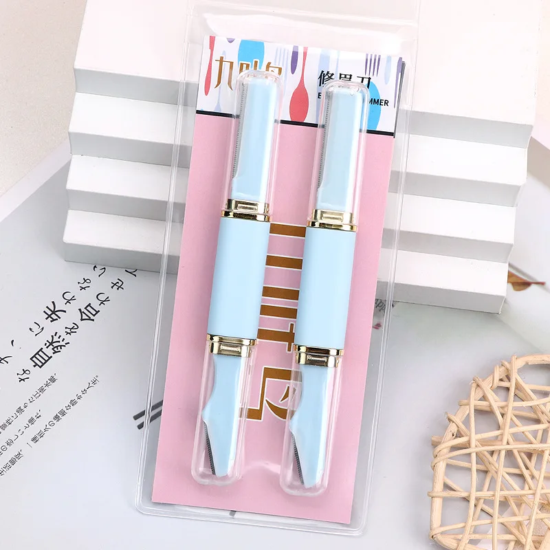 Karsyngirl 1/2 Uds recortador de cejas de doble punta hoja de afeitar de cejas portátil removedor de vello Facial herramienta para dar forma a las cejas herramienta de maquillaje