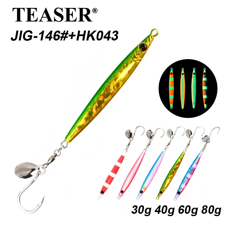 

TEASER J146 30g 40g 60g 80g Small Weight Fishing Metal Jigging Bait Saltwater Luminous Jigs Lure Sinking Micro Jigbait With Hook