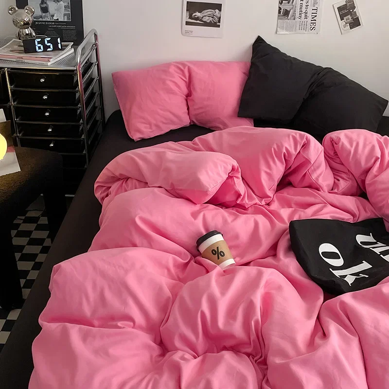 

Ins Style однотонная хлопковая кровать из стираного хлопка, комплект из 4 предметов, модная, приятная для кожи, дышащая простыня, комплект пододеяльников для домашних студентов