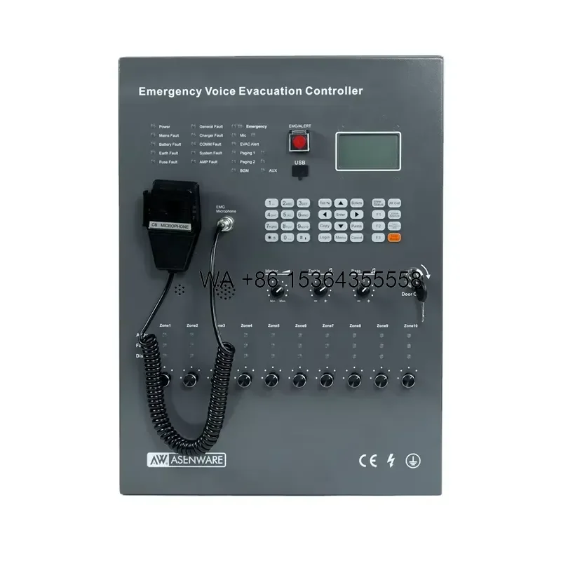 Wmwmnu for Asenware Emergency Voice Evacuation Controller 500W Amplifier 10 Fire Zone Setting BGM Support For Shopping Mall