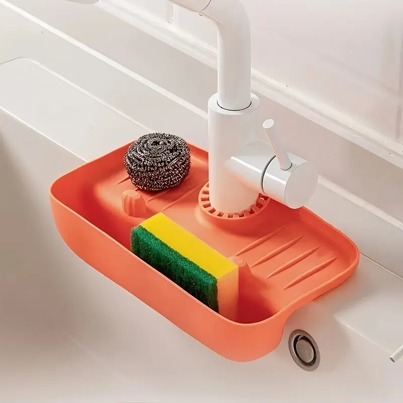 Household Silicone Sink Drain Rack Faucet Splash Proof Drain Rack Water Collecting Pad Sponge Rag Steel Wool Gadget Storage Box