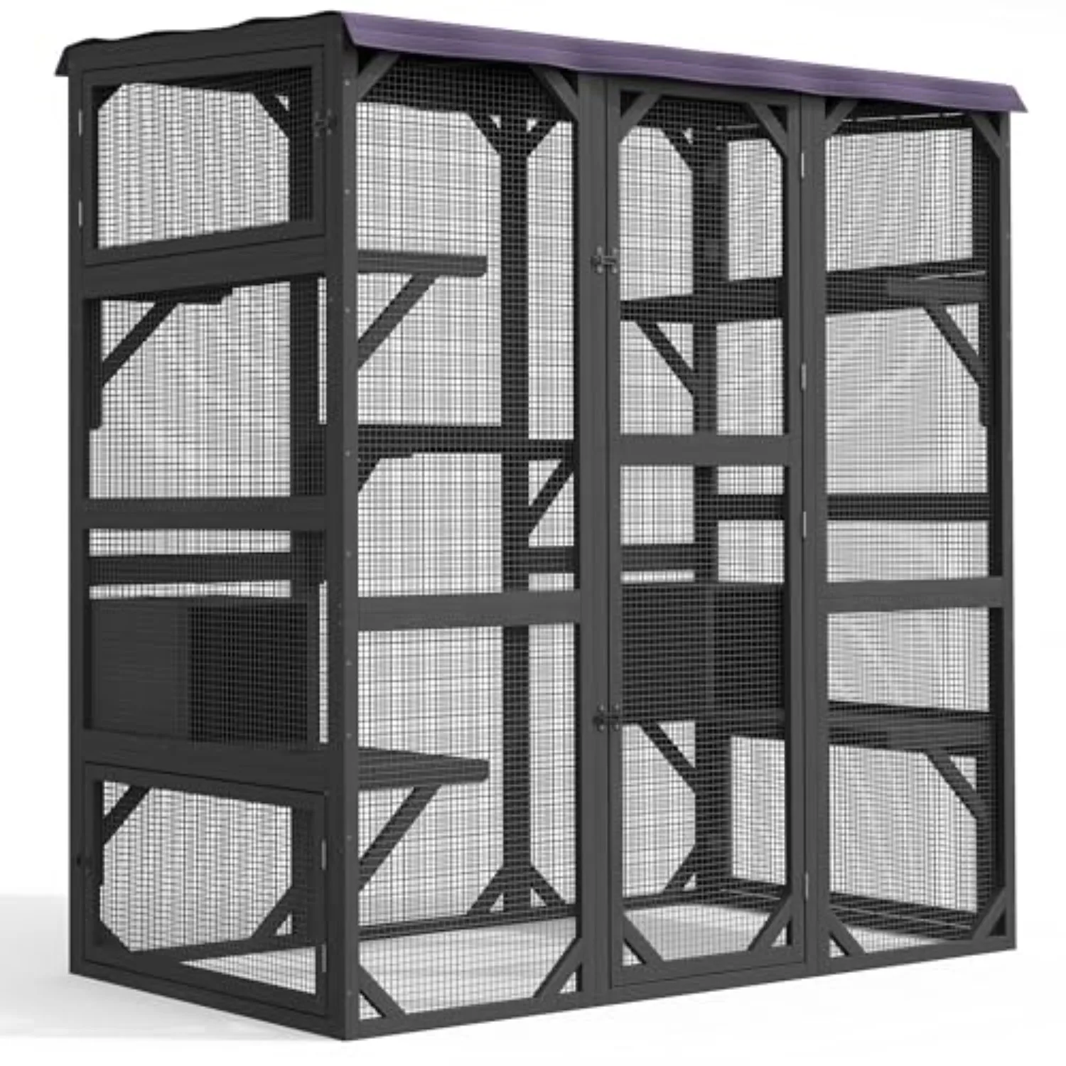 Outdoor Cat Enclosure 70 Inch Walk-in Catio for Multiple Cats,Black | Weatherproof Cat House with Tarp Roof, Kitty