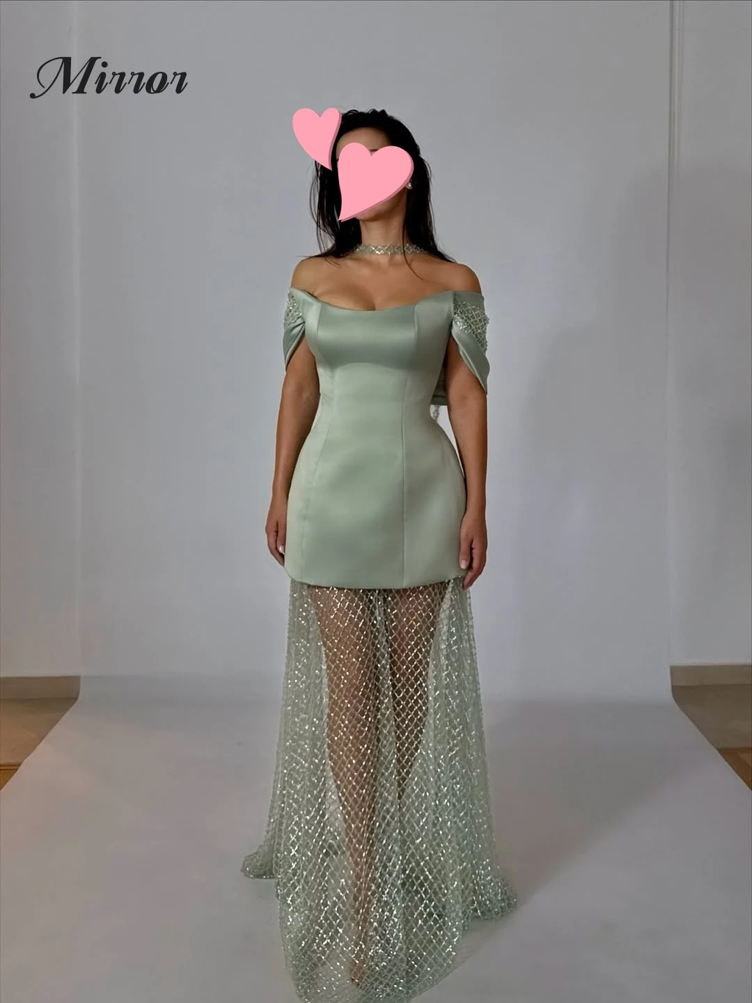 

Mirror Dress Elegant Vintage Sweet Green Mermaid Lace Stylish Satin New Customize Formal Occasion Prom Dress Evening Party Gowns