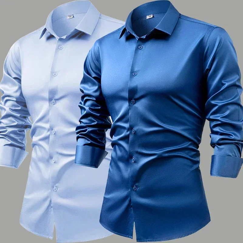 LIBIELIY Silk Cotton Long Sleeved Shirt Men's Pure White Shirt 2025 Spring High-end Sense Inch Shirt Casual Business Suit Formal