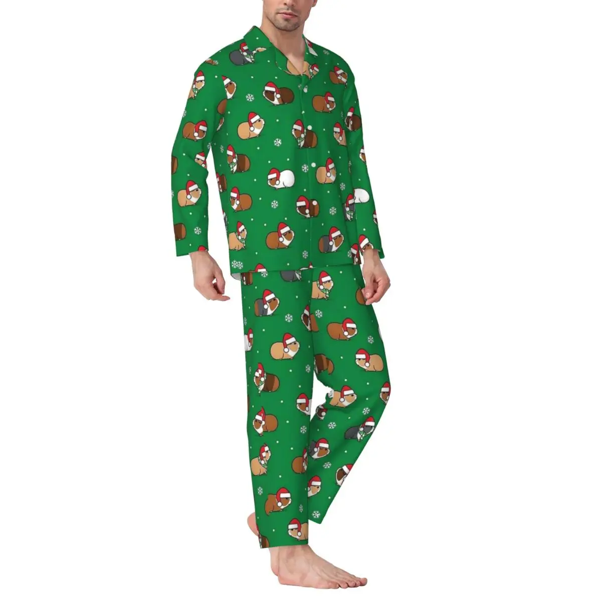 Christmas Guinea Pigs Green Pajama Set Spring Lovely Room Sleepwear Couple 2 Piece Casual Oversized Pattern Nightwear Gift Idea