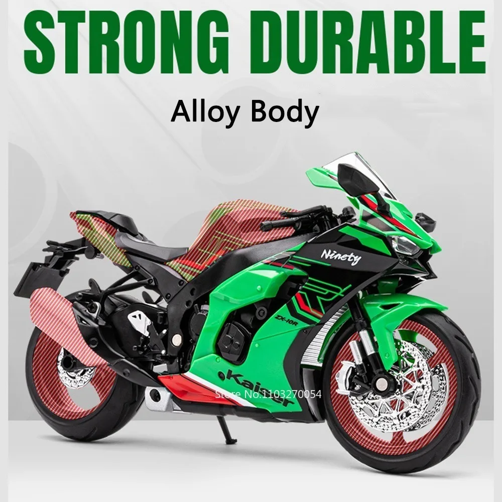 1/12 Kawasaki ZX-10R Toy Model Cars Diecast Alloy Motorcycle Sound Light Metal Body Rubber Tires High Simulation Models Boy Gift