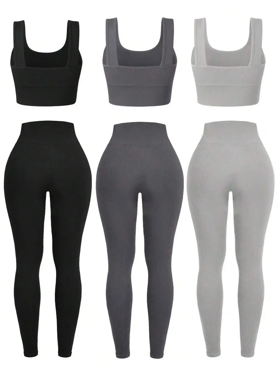 

Ribbed Seamless Tank Top And High Waisted Leggings Set For Women Gym Workout
