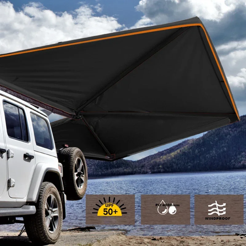 

New Arrival Black Orange Color SUV MPV Car Side Retractable Awning Tent 270 Degree Automatic Opening 2M 2.5M