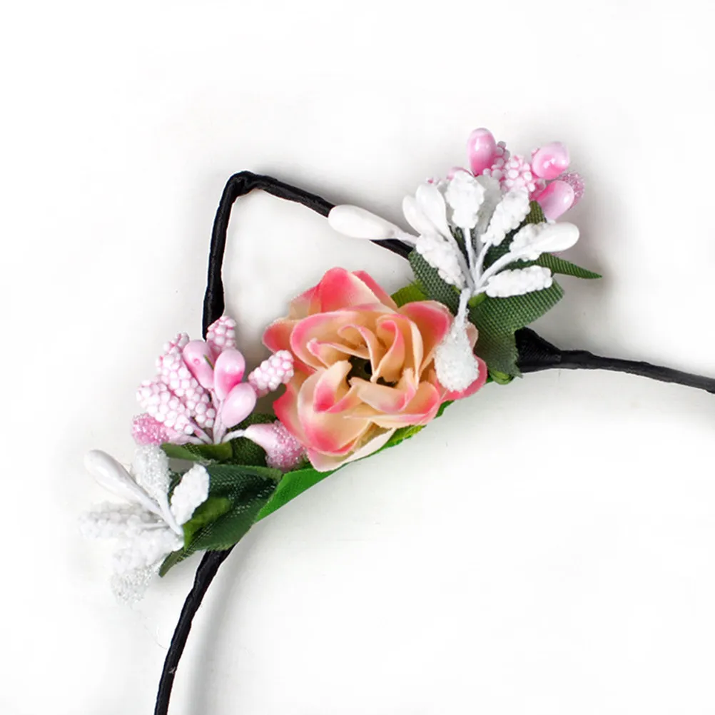 Cat Ear Headband 4 Pack Cloth Flower Berry Hairbands for Costume Party Festival Holiday One Size Fits Most