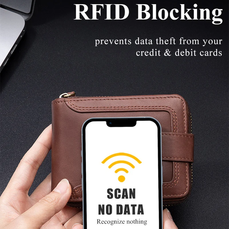 Top Layer Cowhide RFID Anti-theft Brush Genuine Leather Wallet Retro Premium Short Bag