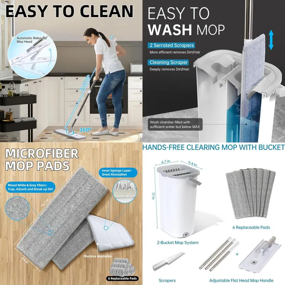 

Long-Handled Mop with Twist Bucket for Microfiber Cleaning: Ideal for Kitchen, Bath, and Hardwood Floors